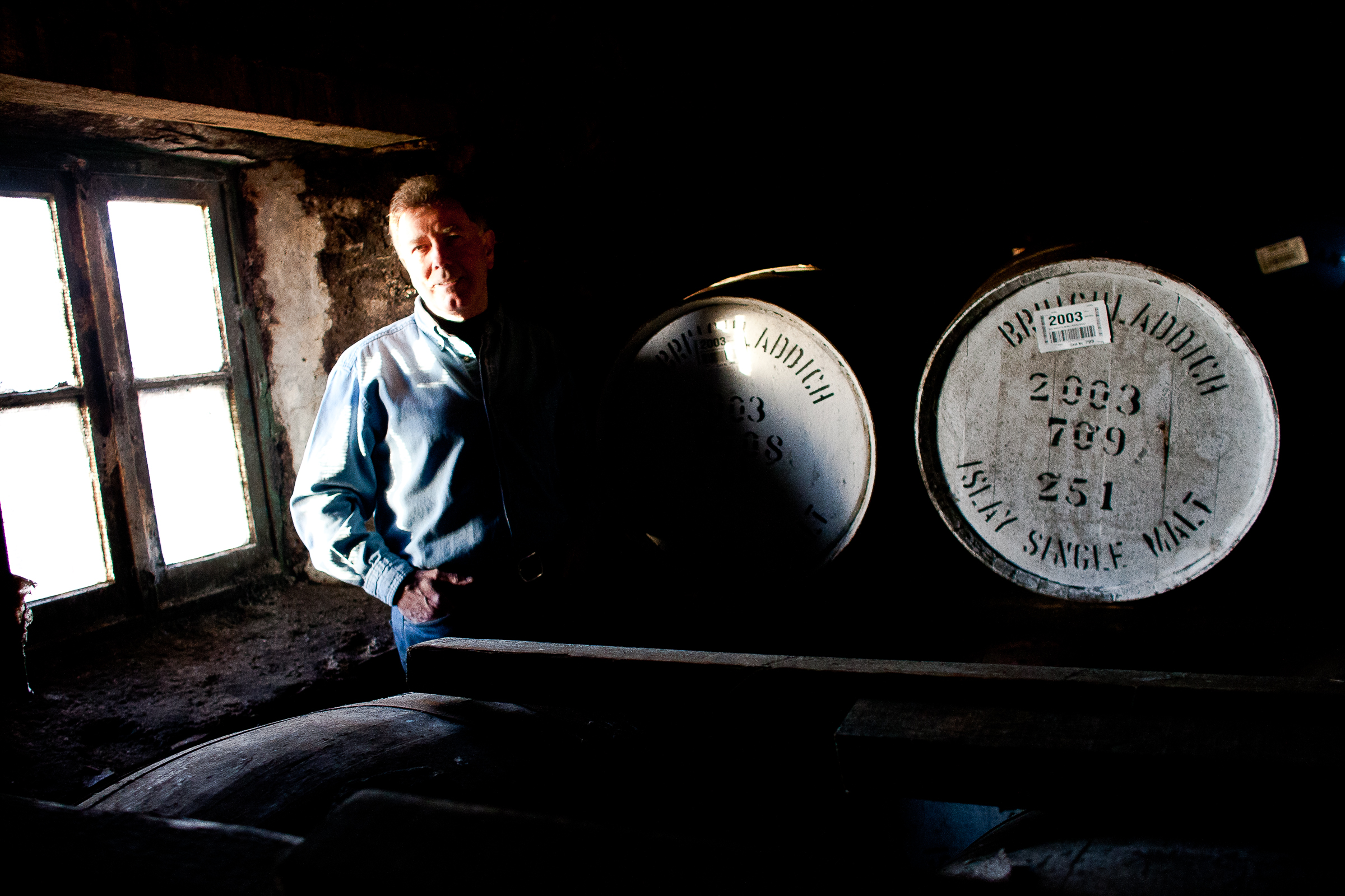 Jim McEwan shot on location at Port Charlotte warehouses, Bruichladdich Distillery