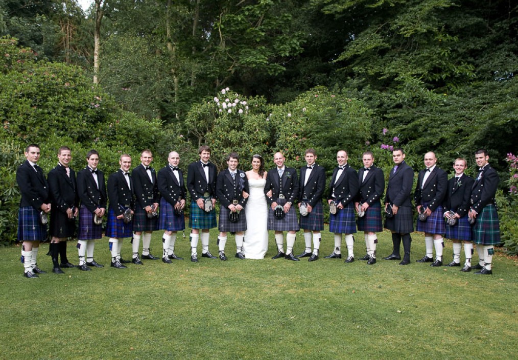 wedding group photo of men in kilts newton hotel nairn